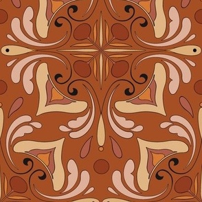 Abstract Floral Tile in Warm Terracotta Rust Red Burnt Sienna and Desert Sand // Large