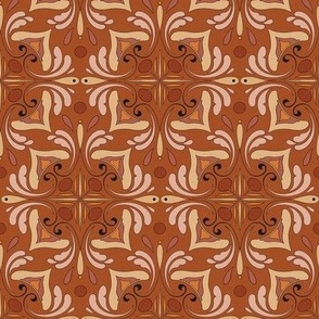 Abstract Floral Tile in Warm Terracotta Rust Red Burnt Sienna and Desert Sand // Medium