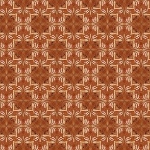 Abstract Floral Tile in Warm Terracotta Rust Red Burnt Sienna and Desert Sand // Small