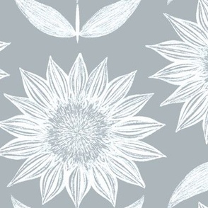 Botanica_French Grey Blue_Detailed Hand Drawn Sunflower