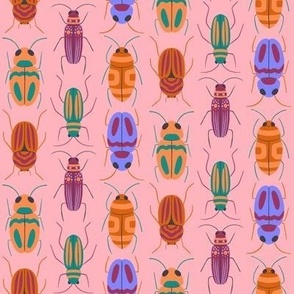 Small Magical Beetles on Pink  for Autumn and Halloween