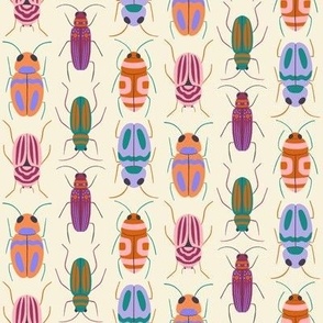 Small Magical Beetles on Cream White  for Autumn and Halloween