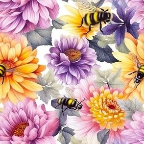 Bumble Bees Flowers Honey Bee Dahlias
