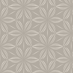 Flowers and Lines _ Cloudy Silver Taupe_ Creamy White _ Hand Drawn Elegant Floral