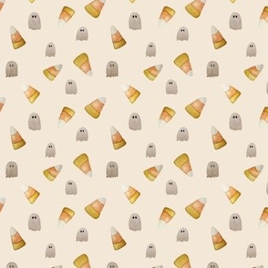 Watercolor Candy Corn and Ghosts on Cream small