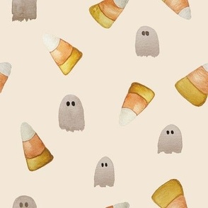 Watercolor Candy Corn and Ghosts on Cream large