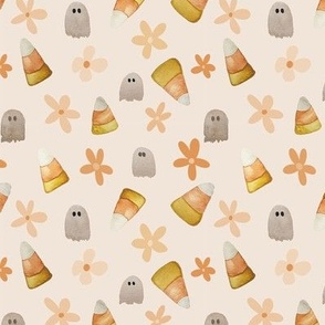 Candy Corn_ Ghosts_ and Flowers on Cream medium