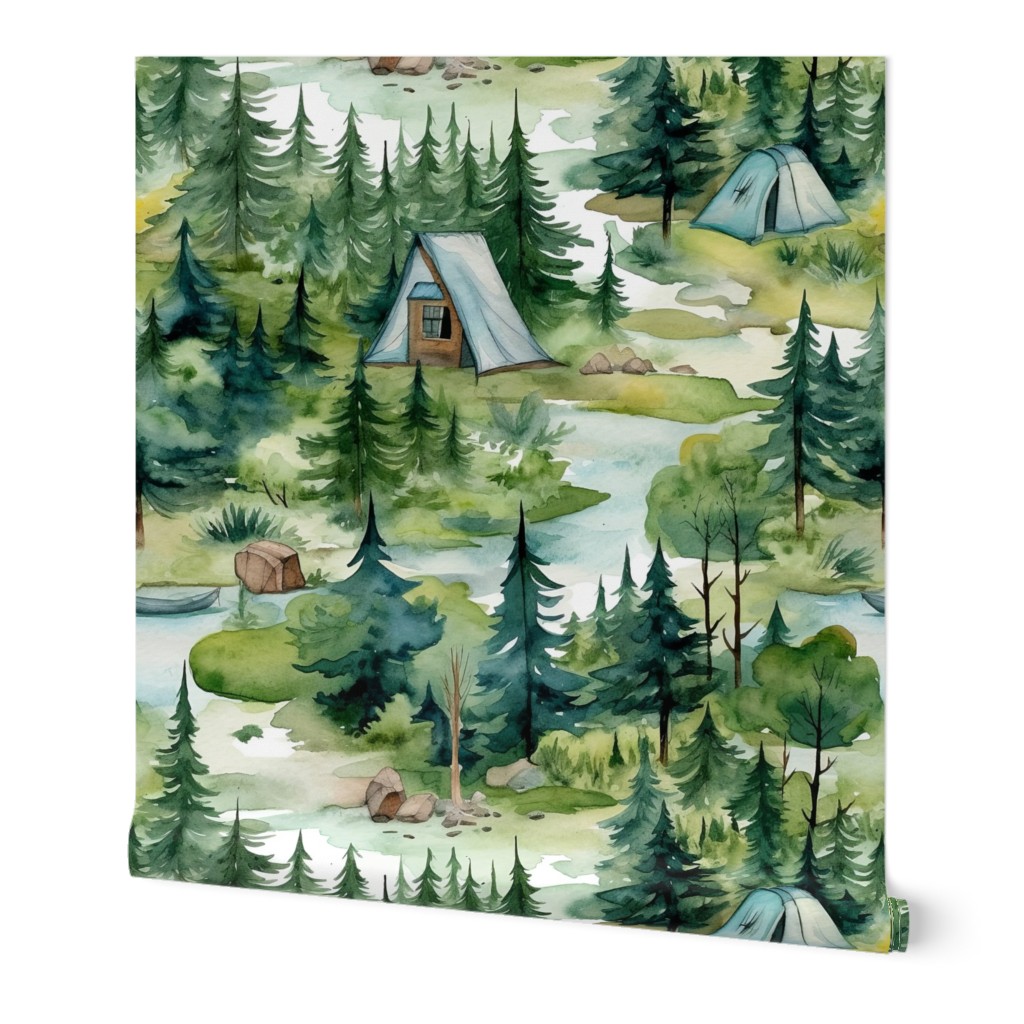 Camping in Forest and River Trees