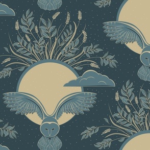 Night Owl | Midnight Blue and Gold | Wallpaper and Home Decor