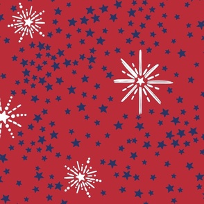 Red White and Blue Stars and Fireworks