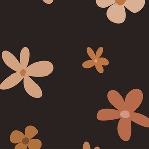 Retro Flowers Orange on Black jumbo