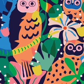 Multicolor - Jumbo - Maximalist Moody Owl Jungle Wallpaper ©designsbyroochita
