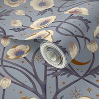 white anemone flowers art nouveau boho - twilight blue