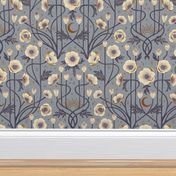 white anemone flowers art nouveau boho - twilight blue