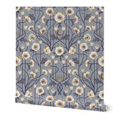 white anemone flowers art nouveau boho - twilight blue