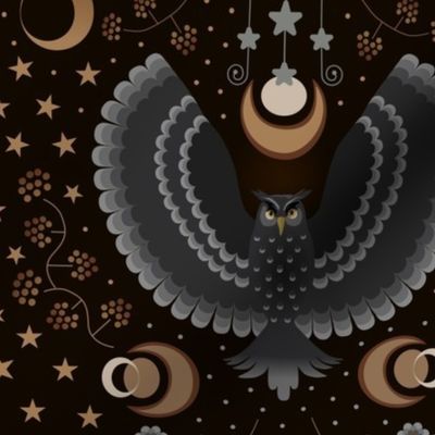 A wise owl, stars and a mysterious moon - large scale