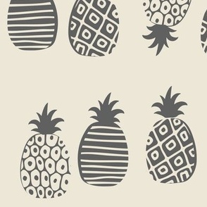 Pineapples - charcoal block print boho tropical fruit 