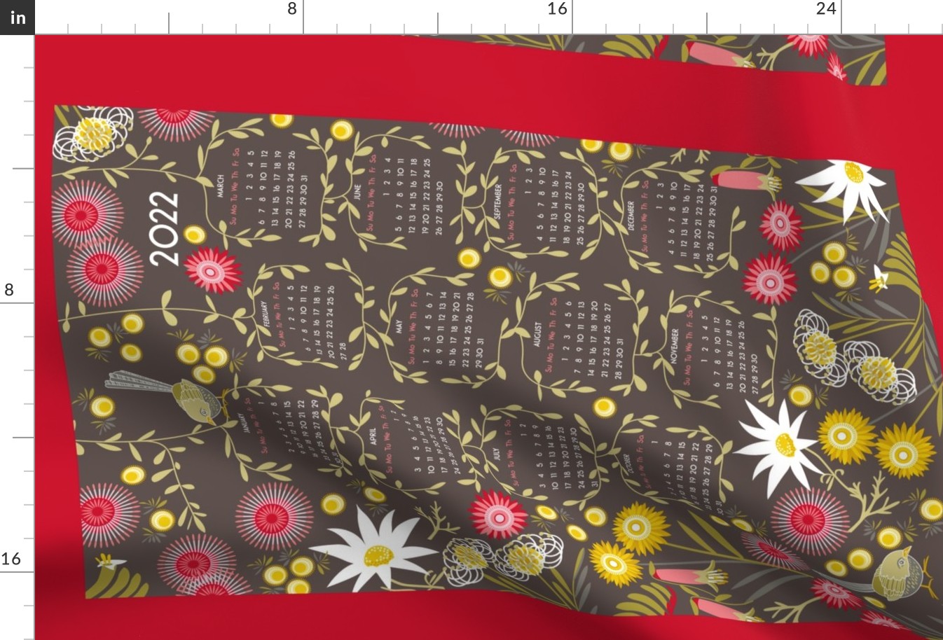 2022 wildflowers calendar for linen-cotton canvas