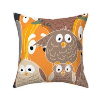 cute owls, funny pumpkins, and sweet ghosts for Halloween in dark background - large scale