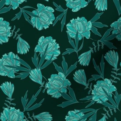 teal peonies by rysunki_malunki