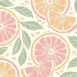 Summer Citrus Grapefruit Block Print Style, Pink, Yellow, Green