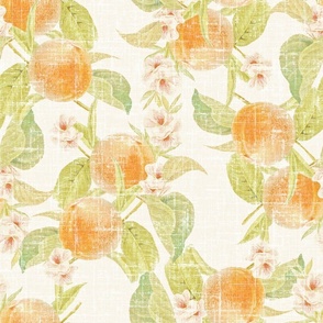 Peaches and Blossoms, Faded Vintage Faux Linen 