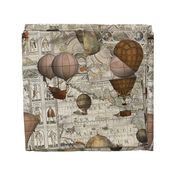 The Americas Antique World Map Steampunk Hot Air Balloon Vintage Travel Pattern Large Scale