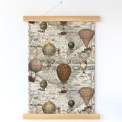 The Americas Antique World Map Steampunk Hot Air Balloon Vintage Travel Pattern Medium Scale