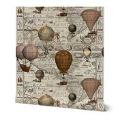 The Americas Antique World Map Steampunk Hot Air Balloon Vintage Travel Pattern Medium Scale