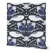 Moonlit Barn Owl Damask