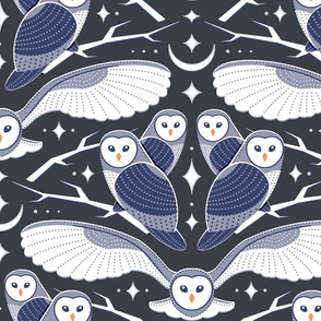 Moonlit Barn Owl Damask