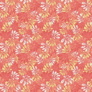 florals in coral pink and yellow by rysunki_malunki