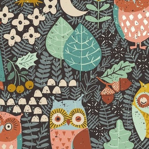 Kids Woodland Owls by night - L