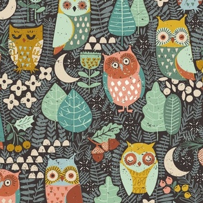 Kids Woodland Owls by night - M