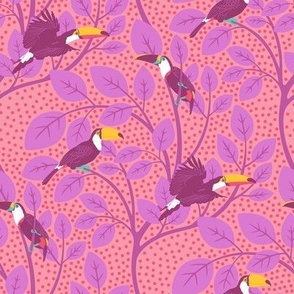 Toucan Bird in Pinks and Purples - Tropical Fauna - Small