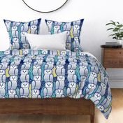 Wide Awake Owls- Midcentury Geometric Indigo Blue Owl- Pattern Clash- Kids Wallpaper- Novelty Gender Neutral Playroom- Navy Blue and Yellow Birds of Prey- Large