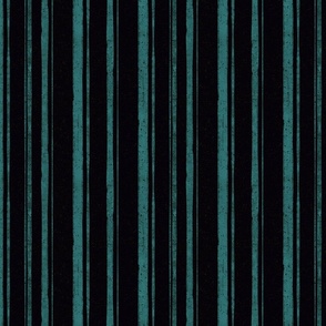 Hand drawn large scale teal vertical multiline stripe with splatter texture on black