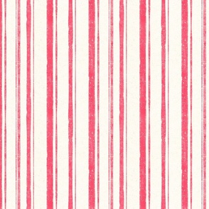 Hand drawn medium scale red vertical multiline stripe with splatter texture