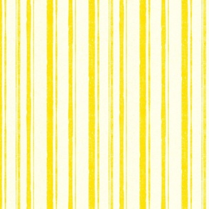 Hand drawn medium scale lemon yellow vertical multiline stripe with splatter texture