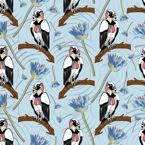 Vulture Adventure Floral: king vulture, birds of prey, pink, blue, powder blue, tropical, feather, falcon, hunt—3600,v23