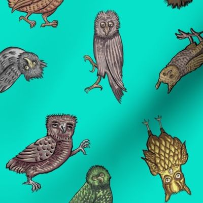 Medieval Owls -Turquoise