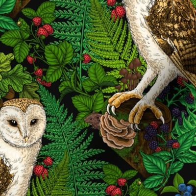Owls, ferns, oak and berries