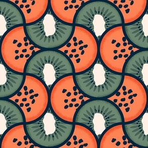 Art Deco Papaya and Kiwi- Fruit Delight- Tropical Summer-Large