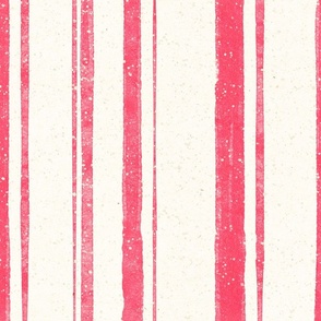 Hand drawn large scale red vertical multiline stripe with splatter texture