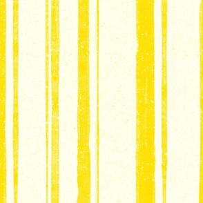 Hand drawn large scale lemon yellow vertical multiline stripe with splatter texture