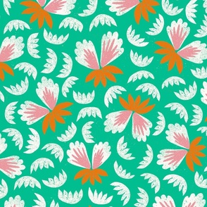 Tropical Floral Large / Floral Tropical Scatter / Block Print / Vintage Inspired