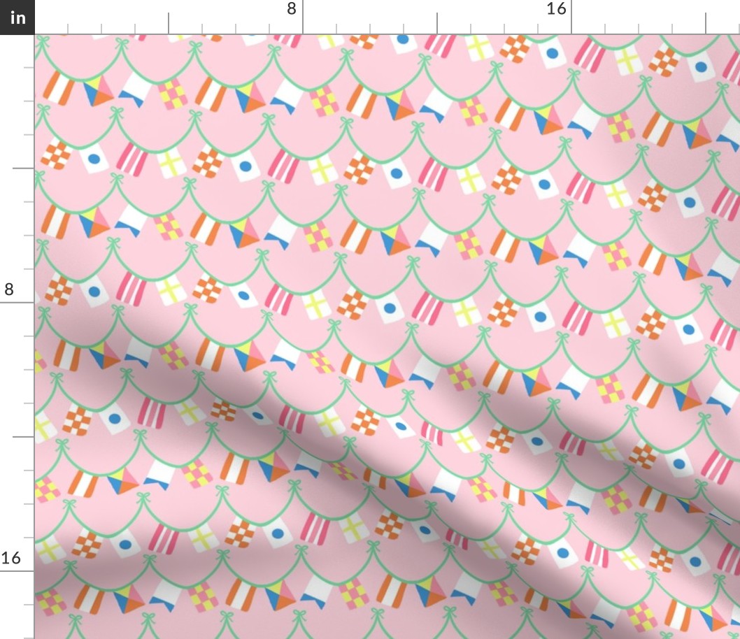Colorful Rainbow Preppy Nautical Flags - Pink Background