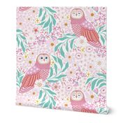 owls and flowers/pink/large