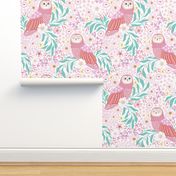 owls and flowers/pink/large