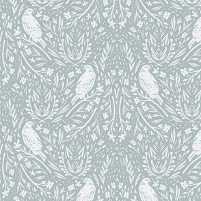 Birds of Prey for Wallpaper & Fabric in Light Blue & Light Grey